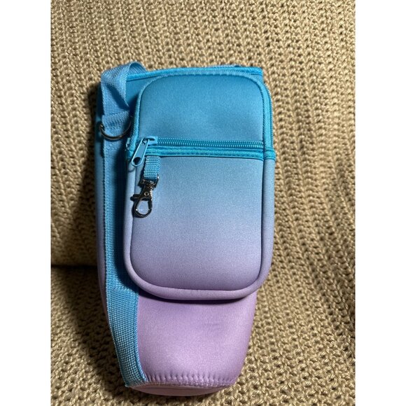 Water Bottle Carrier w/ Phone Pocket Insulated Neoprene Holder Crossbody Strap - Picture 3 of 9